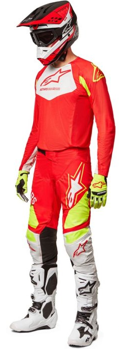 Alpinestars Techstar Factory Red Fluo White Yellow Fluo Combo Jersey und Motocrosshose
